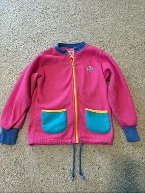 Gymboree Bright Pink Fleece Jacket with Yellow Zipper and Blue Trim